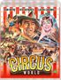 "CIRCUS WORLD" mit John Wayne, Rita Hayworth, Claudia Cardinale; gemalte Zirkusszene mit Akrobatin und Pferden.