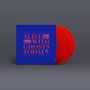 Text: "Alive with Ghosts Today". Blaues Albumcover mit rotem Text, zeigt zwei rote Schallplatten., 2 LPs