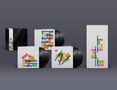Bunt gestaltete Plattencover mit geometrischen Formen und einem Booklet mit dem Text "Freedom Cell" oben rechts angeordnet., 6 LPs