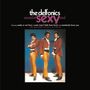 Text: "the delfonics sound of sexy soul." Drei Männer in braunen Anzügen vor blauem Hintergrund, posierend., LP