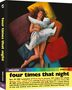 "four times that night" steht oben und unten. Eine Frau liegt auf farbigen Kissen, mit einem weißen Kissen umarmt., Ultra HD Blu-ray