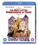 Blu-ray-Hülle mit Schriftzug "THE BEST LITTLE WHOREHOUSE IN TEXAS", obere Namen: Burt Reynolds, Dolly Parton. Kunstvolle Zeichnung., Blu-ray Disc