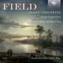 "FIELD Piano Concertos, Nocturnes, Piano Sonatas. Paolo Restani, Tyler Hay. Landschaft mit Pferd am Flussufer bei Abenddämmerung.", 7 CDs