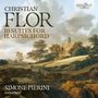 "Christian Flor: 10 Suites for Harpsichord, Simone Pierini, harpsichord" steht über einer ländlichen Landschaft mit Kirche., CD