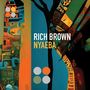 „Rich Brown, NYAEBA.“ Modernes, abstraktes Design mit farbenfrohen, geometrischen Mustern und vier bunten Kreisen., LP