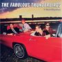 „THE FABULOUS THUNDERBIRDS T-Bird Rhythm“. Vier Männer sitzen in einem roten Cabrio. Im Hintergrund ein Sonnenuntergang.