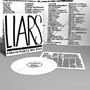 „LIARS“ und „A BAN ON PLASTIC BAG BANS“ in schwarzer Schrift. Vinyl mit Notizen, Hintergrund voller durchgestrichener Wörter.