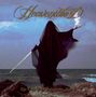 "Heavenwood" in kunstvoller Schrift. Eine vermummte Gestalt am Meer mit Schwert, hebt flammende Hand. Mystische Stimmung., LP