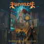 „Furnace“ oben, „Echoes of a Distant Future“ unten. Sci-Fi-Szene mit Polizisten, Drohnen und futuristischen Gebäuden., CD