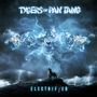 "Tygers of Pan Tang", darunter "Electrified". Illustration: Ein Tiger steht vor donnernden Wolken und elektrischen Tigergesichtern.