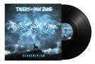 "Tygers of Pan Tang" und "Electrified". Ein Tiger steht auf einem Felsen, Blitz und Tigerköpfe im Hintergrund.