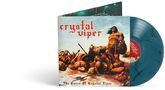 "crystal viper", "The Curse of Crystal Viper". Illustration: Krieger über besiegten Feinden, blaue Vinyl-Schallplatte.