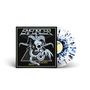 "ENFORCER From Beyond" in einer stilisierten Schrift. Ein Ziegenkopf mit Hörnern und Schlange vor einem Dreieck. Vinylspritzer in Blau.