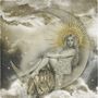 Illustration einer Frau auf einer Mondsichel, mit goldener Krone aus Strahlen, umgeben von Wolken. , CD