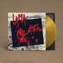 Roter Text "LAMA" vor einem Foto einer Band auf einer Plattenhülle mit goldener Schallplatte., LP