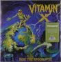 Logo "VITAMIN X", darunter "RIDE THE APOCALYPSE". Skelett auf der Erde, Wellen, Blitze, Fässer. Dramatische Szene., LP