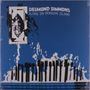 DESMOND SIMMONS: ALONE ON PENGUIN ISLAND. Blaue Illustration mit künstlerischen Formen und Streifen unten., LP
