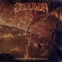 Oben: "ZION". Unten: "COME DAY OF RECKONING". Dunkle Landschaft mit Feuer und dramatischem Himmel., LP