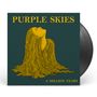 "PURPLE SKIES" und "A MILLION YEARS" in Gelb auf Dunkelgrün. Illustration: Frau mit langen, fließenden Haaren, Gesicht nach oben., LP