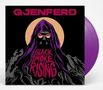 "GJENFERD" oben, "BLACK SMOKE RISING" in der Mitte. Dunkle Gestalt mit Kapuze vor lila Vinyl und orangenem Hintergrund., LP
