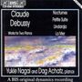 "Claude Debussy: Works for Two Pianos: Nocturnes, Petite Suite, Lindaraja, La Mer. Yukie Nagai und Dag Achatz, pianos." Darunter ein Meeresgemälde.