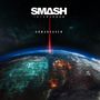 Text: „SMASH INTO PIECES, ARMAHEAVEN“. Erde mit digitaler und feuriger Oberfläche, roter Lichtstrahl ins Weltall., LP