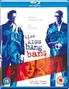 Text: Robert Downey Jr., Val Kilmer, kiss kiss bang bang. Illustration mit blauen und roten Figuren, darunter zwei Männer.