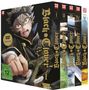 Text: "Black Clover", "DVD Video Version", FSK 12. Illustration, fünf DVD-Boxen, Charakter in kämpferischer Pose., 5 DVDs