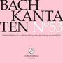 Großer Text: "BACH KANTATEN Nº53". Darunter kleiner: "chor & orchester der j.s. bach-stiftung unter der leitung von rudolf lutz". Unten ein Logo mit Notenzeichen und "J.S. Bach-Stiftung St.Gallen". Hintergrund rosa., CD