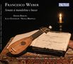"Francesco Weber: Sonate à mandolino e basso" steht im Zentrum. Ein Mandoline, ein Notenblatt und eine brennende Kerze., CD
