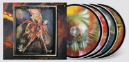 "COIL - ASTRAL DISASTER" und "COMPLETE EDITION" auf dem Cover. Surreale Kreatur, vier bunte CDs mit verschwommenen Mustern., 4 CDs