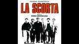 "ORIGINAL SOUNDTRACK LA SCORTA Music by ENNIO MORRICONE" in großer Schrift. Darunter sechs Männer in Anzügen., CD