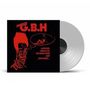Text: "CHARGED G.B.H LEATHER, BRISTLES, NO SURVIVORS AND SICK BOYS..."  
Illustration: Rotes Punk-Gesicht mit Gedankenblase und sitzender Person. Vinyl-Platte., LP