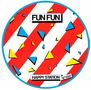 „FUN FUN“, „HAPPY STATION“; rote Streifen, blaue und gelbe Dreiecke, runde Form mit blauem Rand., Single 12"