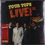 "FOUR TOPS LIVE! Deluxe Edition" steht groß über vier elegant gekleideten Männern, vor einem Gebäude mit Leuchtreklame., 2 LPs