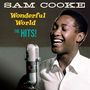 Text: "SAM COOKE, Wonderful World, THE HITS!" Ein Mann lächelt und singt in ein altmodisches Mikrofon., LP