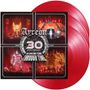 „Ayreon 30th Anniversary: An Amazing Flight Through Time 1995–2025.“ Zwei rote Vinyl-Schallplatten visuell dargestellt., 3 LPs