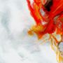 Abstrakte Farben, kräftige Rot- und Orangetöne auf einem weißen Hintergrund, wie feurige Pinselstriche., LP