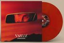 "SNELLE BINNENSPIEGEL", oranger Plattencover mit Rückspiegel, Gesicht im Spiegel, orangene Vinyl-Schallplatte, rechte Seite., LP