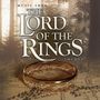 „Music from The Lord of the Rings Themes“. Ein goldener Ring mit Elbenschrift vor einem Wald und einer Karte., LP