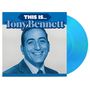 Text: "This is... Tony Bennett". Blau-tönige Illustration eines lächelnden Mannes auf einem blauen Vinyl-Cover., LP