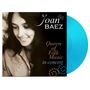 Text: "Joan Baez, Queen of Folk Music, in concert." Schwarz-weißes Porträt, lächelnde Frau. Blaue Schallplatte., LP