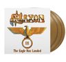 Text: "SAXON III The Eagle Has Landed". Illustration: Goldener Adler auf weißem Hintergrund, drei goldene Platten., 3 LPs