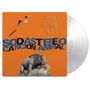 Text: "Soda Stereo Canción Animal". Löwenpaar auf orangem Hintergrund, geometrische Formen oben. Vinyl sichtbar., LP
