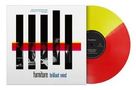 Covertext: "furniture brilliant mind". Gelbe und rote Schallplatte, Cover mit schwarzen Balken über Bandfoto., Single 12"