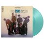 "Byrds, Younger Than Yesterday" - Songliste links. Sechs Männer posieren in Anzügen, teils mit Hüten. Mintfarbene Schallplatte.