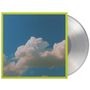 Text "FREE" auf einer Wolke am blauen Himmel, eingerahmt in gelb, neben einer silbernen Schallplatte., LP