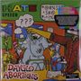 „HATE SPEECH“ oben links, „DAYGLO ABORTIONS“ unten links. Bunte Illustration mit Cartoon-Tieren in einem Klassenzimmer., LP