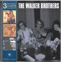 "3 Original Album Classics" und "The Walker Brothers". Drei Männer in einem Raum, mit Gläsern und Blumen auf dem Tisch., 3 CDs