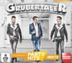 Text: "Die Grubertaler", "4 CD Box", "Die größten Party Hits", "Das Beste", "Melodie Express". Drei Männer in auffälligen Outfits., 4 CDs